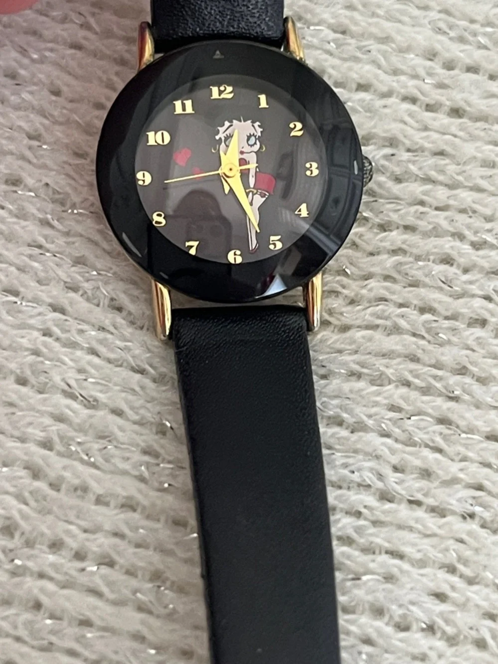 Vintage 2007 Betty Boop Black Leather Strap Wristwatch with Gold Accents - Picture 2 of 9